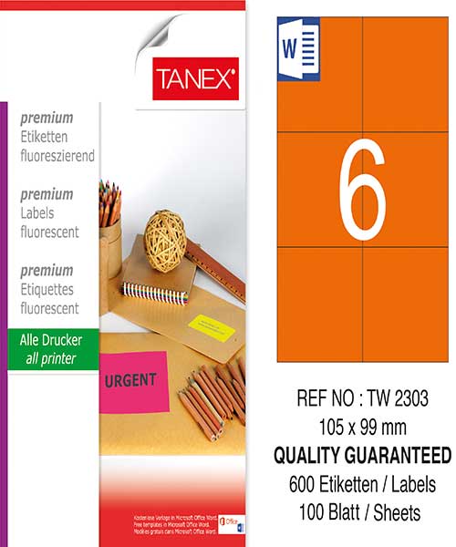 Taneks Tw-2303 105X99 Mm Flo Turuncu Laser Etiket
