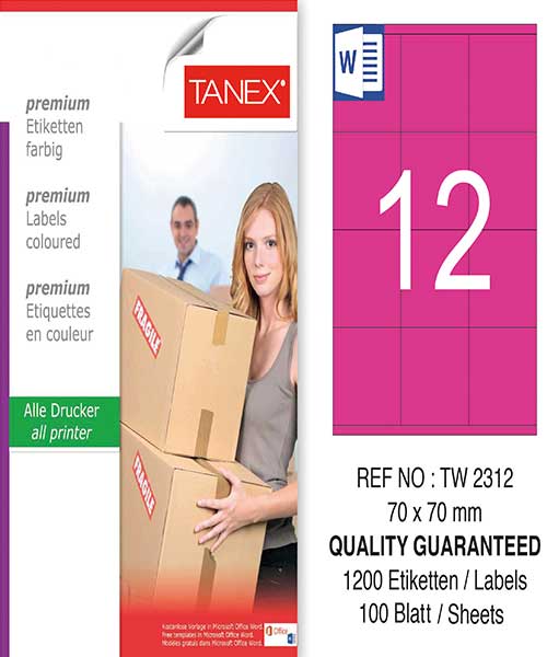 Taneks Tw-2312 70X70 Mm Pembe Laser Etiket