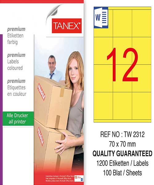 Taneks Tw-2312 70X70 Mm Sarı Laser Etiket
