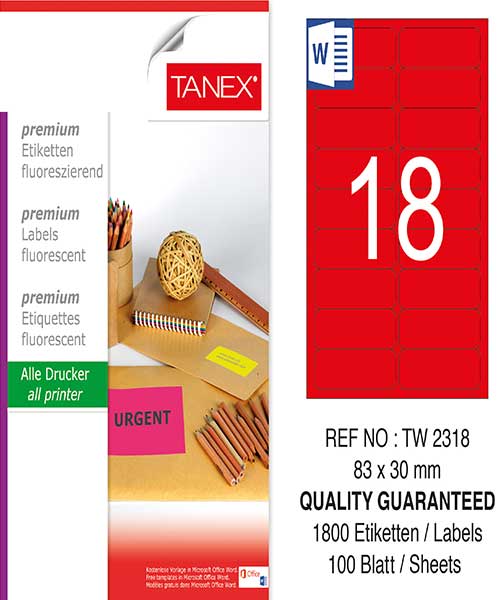 Taneks Tw-2318 83X30 Mm Flo Kırmızı Laser Etiket