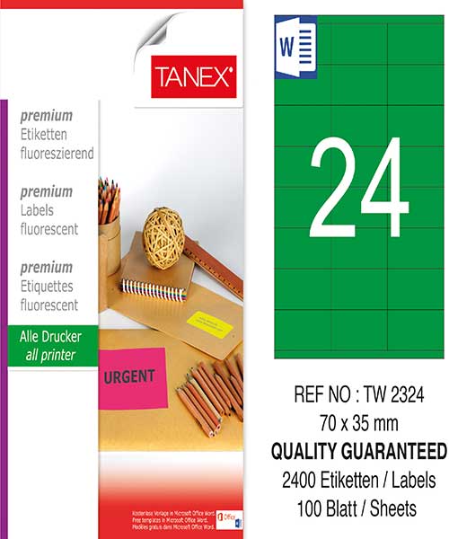 Taneks Tw-2324 70X35 Mm Flo Yeşil Laser Etiket