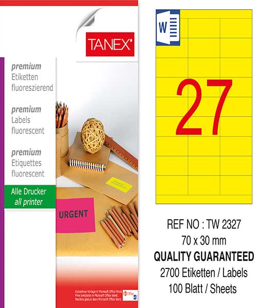 Taneks Tw-2327 70X30 Mm Flo Sarı Laser Etiket