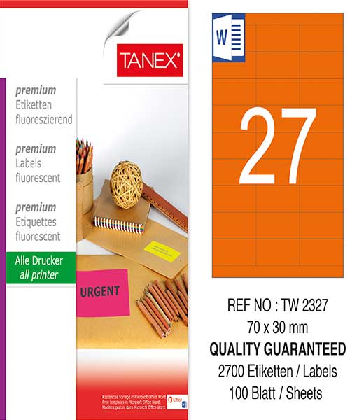 Taneks Tw-2327 70X30 Mm Flo Turuncu Laser Etiket