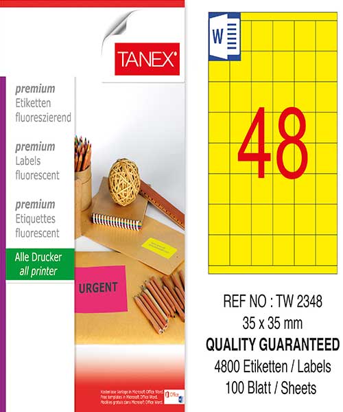 Taneks Tw-2348 35X35 Mm Flo Sarı Laser Etiket