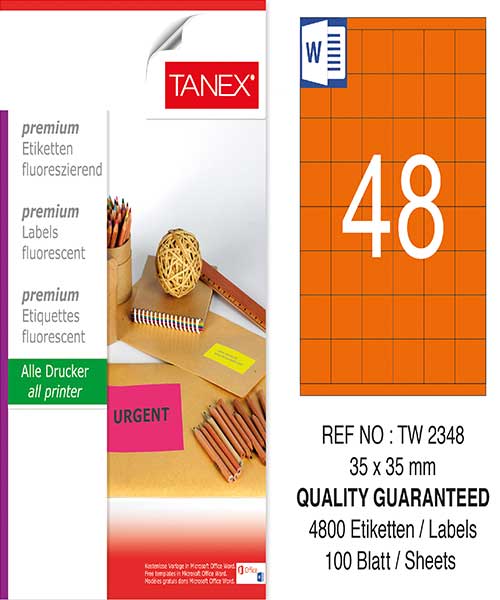Taneks Tw-2348 35X35 Mm Flo Turuncu Laser Etiket