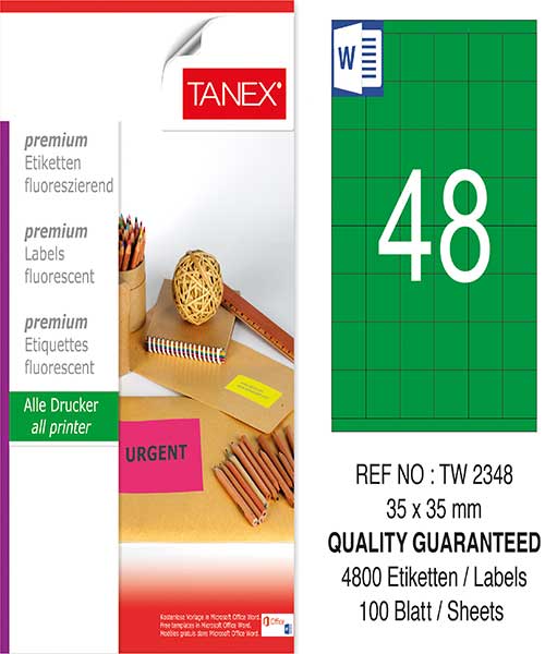 Taneks Tw-2348 35X35 Mm Flo Yeşil Laser Etiket