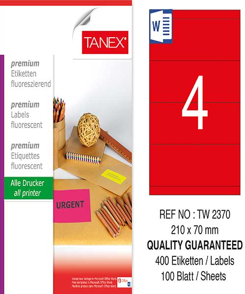 Taneks Tw-2370 210X70 Mm Flo Kırmızı Laser Etiket