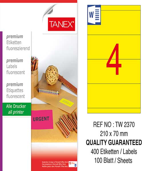 Taneks Tw-2370 210X70 Mm Flo Sarı Laser Etiket