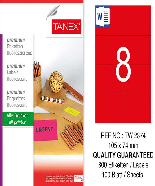 Taneks Tw-2374 105X74,25 Mm Flo Kırmızı Laser Etiket