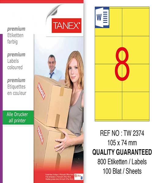 Taneks Tw-2374 105X74,25 Mm Sarı Laser Etiket