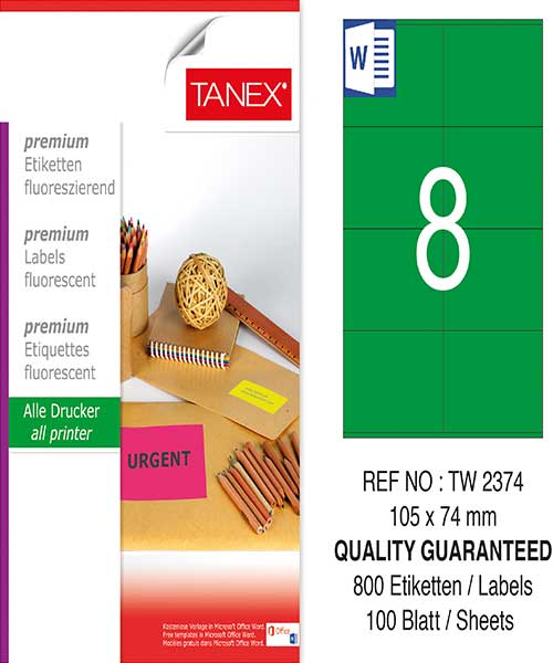 Taneks Tw-2374 105X74,25 Mm Flo Yeşil Laser Etiket