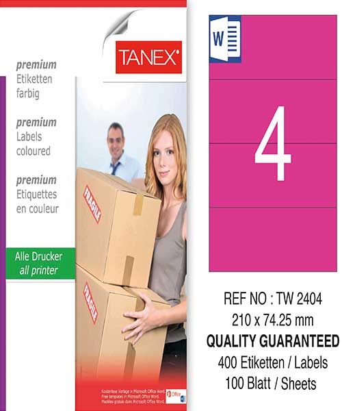 Taneks Tw-2404 210X74,25 Mm Pembe Laser Etiket