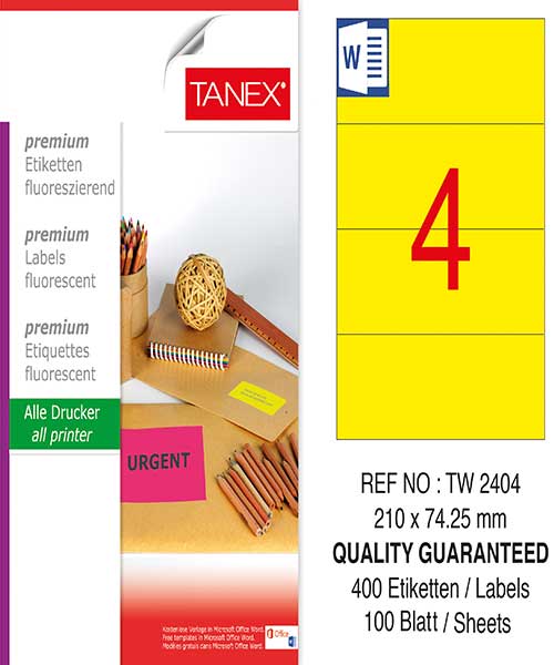 Taneks Tw-2404 210X74,25 Mm Flo Sarı Laser Etiket