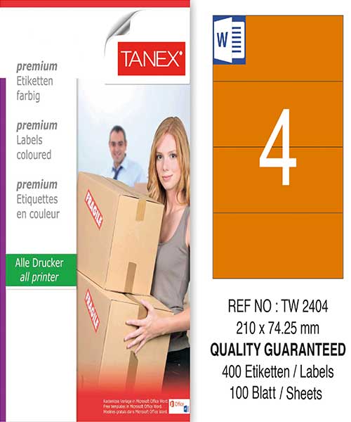 Taneks Tw-2404 210X74,25 Mm Turuncu Laser Etiket