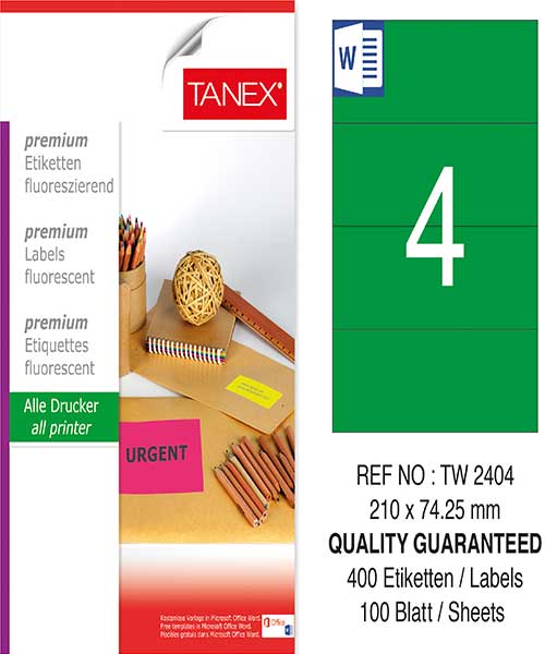 Taneks Tw-2404 210X74,25 Mm Flo Yeşil Laser Etiket