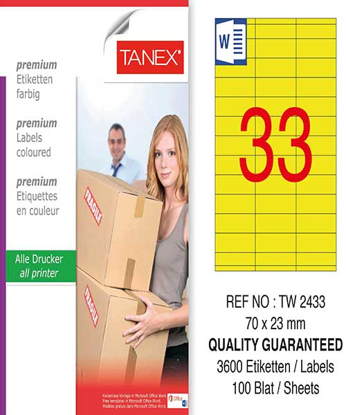 Taneks Tw-2433 70X23 Mm Sarı Laser Etiket