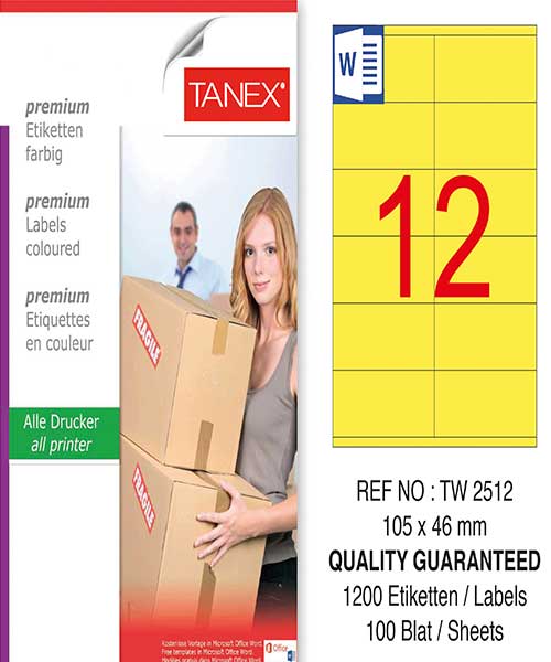 Taneks Tw-2512 105X46 Mm Sarı Laser Etiket