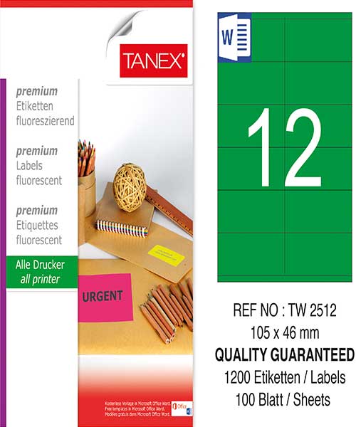 Taneks Tw-2512 105X46 Mm Flo Yeşil Laser Etiket