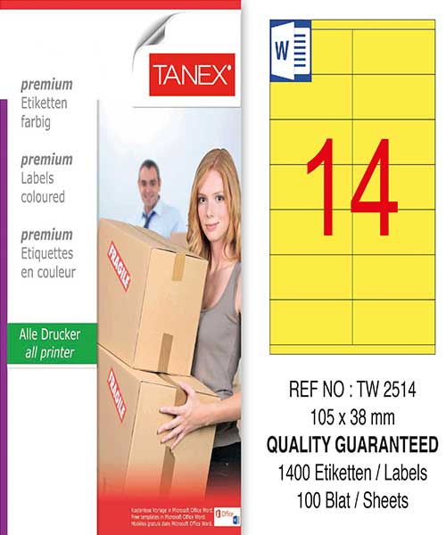 Taneks Tw-2514 105X38 Mm Sarı Laser Etiket