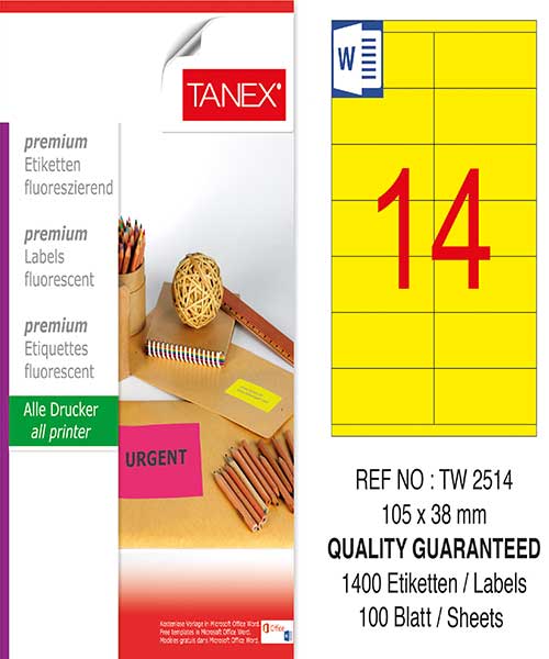 Taneks Tw-2514 105X38 Mm Flo Sarı Laser Etiket