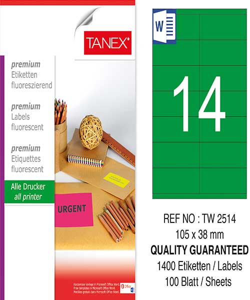 Taneks Tw-2514 105X38 Mm Flo Yeşil Laser Etiket