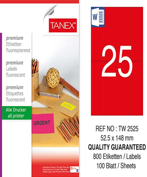 Taneks Tw-2525 52,5X148,5 Mm Flo Kırmızı Laser Etiket