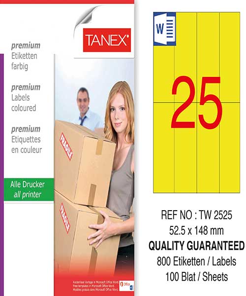 Taneks Tw-2525 52,5X148,5 Mm Sarı Laser Etiket