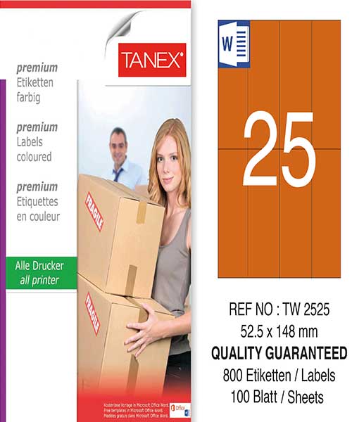 Taneks Tw-2525 52,5X148,5 Mm Turuncu Laser Etiket