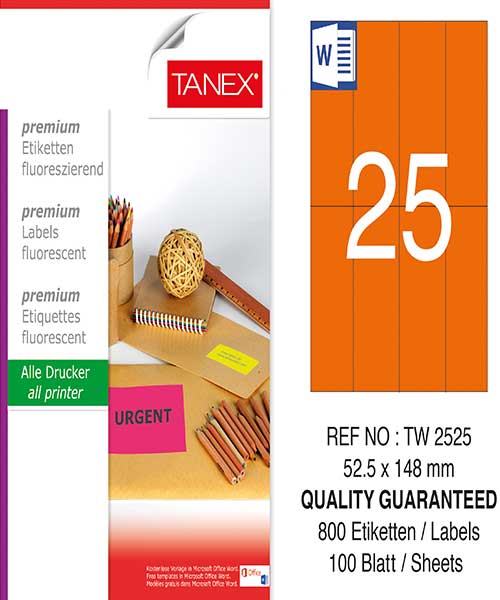 Taneks Tw-2525 52,5X148,5 Mm Flo Turuncu Laser Etiket