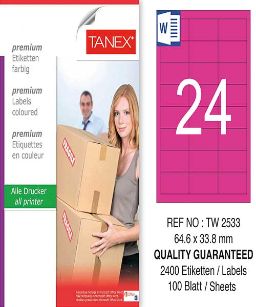 Taneks Tw-2533 64,6 X 33,8 Mm Pembe Laser Etiket