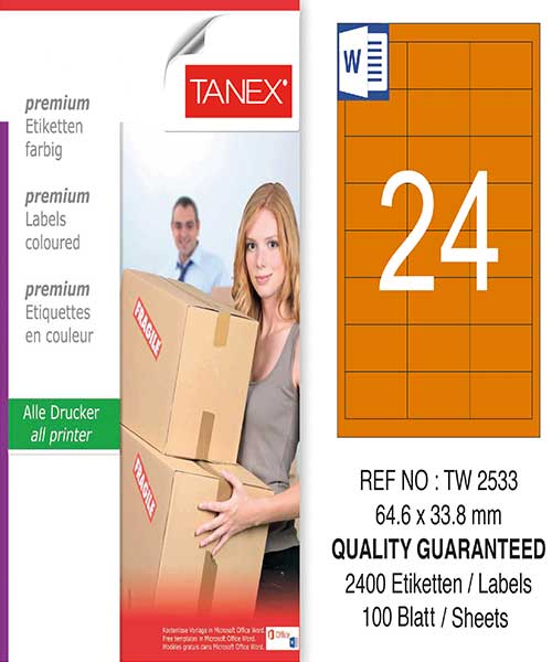 Taneks Tw-2533 64,6 X 33,8 Mm Turuncu Laser Etiket