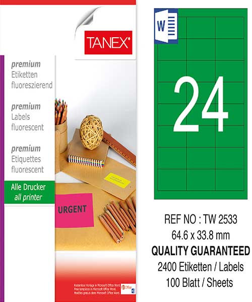 Taneks Tw-2533 64,6 X 33,8 Mm Flo Yeşil Laser Etiket