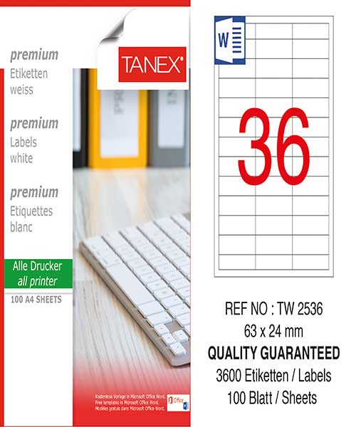 Taneks Tw-2536 63X24 Mm Laser Etiket