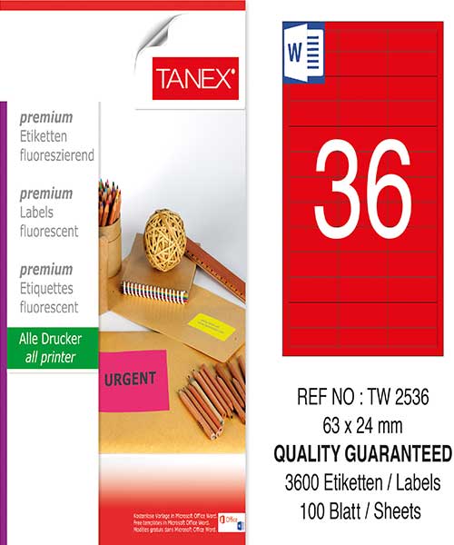 Taneks Tw-2536 63X24 Mm Flo Kırmızı Laser Etiket