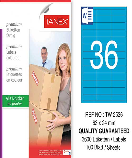 Taneks Tw-2536 63X24 Mm Mavi Laser Etiket