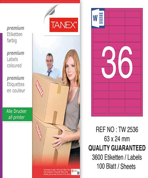 Taneks Tw-2536 63X24 Mm Pembe Laser Etiket
