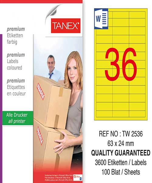 Taneks Tw-2536 63X24 Mm Sarı Laser Etiket