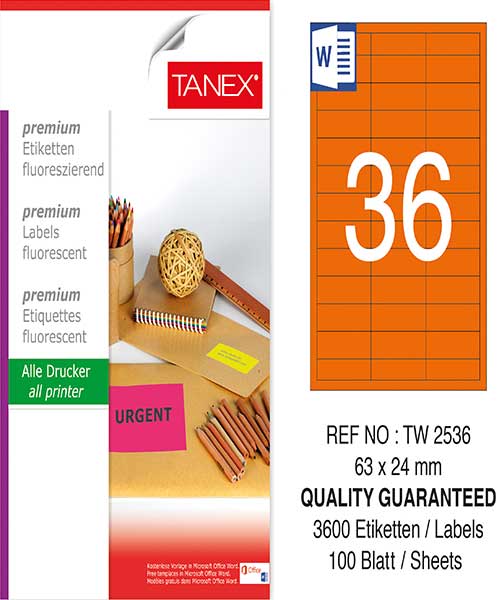 Taneks Tw-2536 63X24 Mm Flo Turuncu Laser Etiket