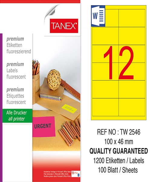 Taneks Tw-2546 100X46 Mm Flo Sarı Laser Etiket