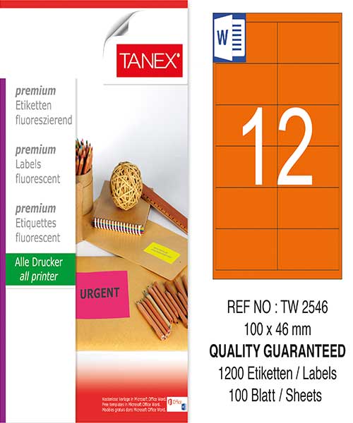 Taneks Tw-2546 100X46 Mm Flo Turuncu Laser Etiket