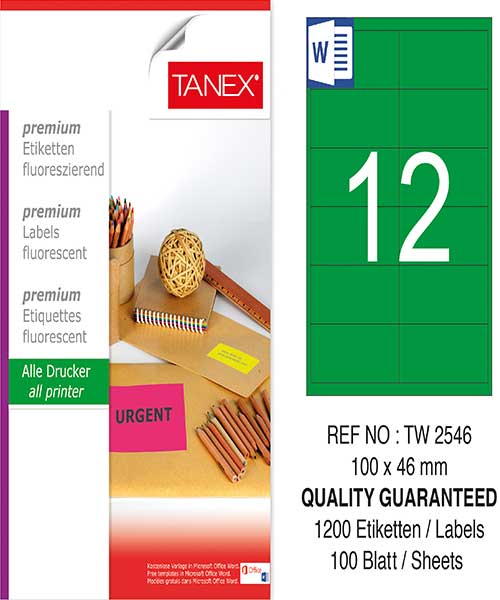 Taneks Tw-2546 100X46 Mm Flo Yeşil Laser Etiket