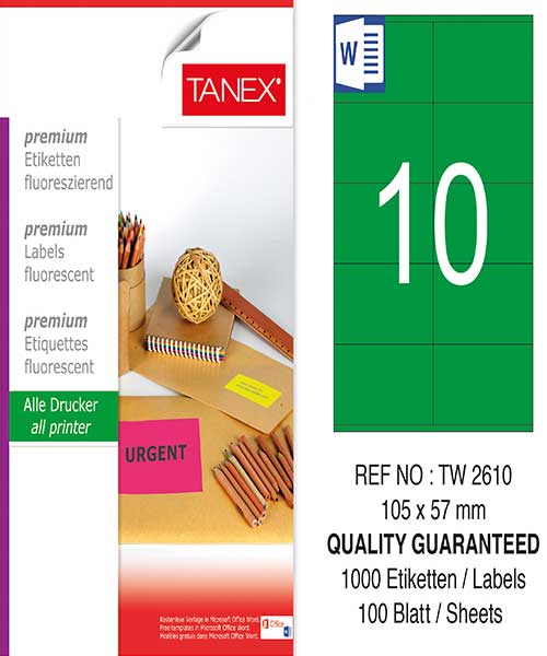 Taneks Tw-2610 105X57 Mm Flo Yeşil Laser Etiket