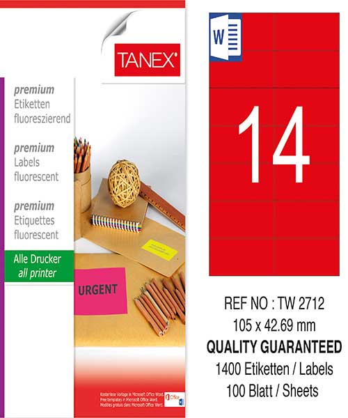 Taneks Tw-2712 105X42,69 Mm Flo Kırmızı Laser Etiket