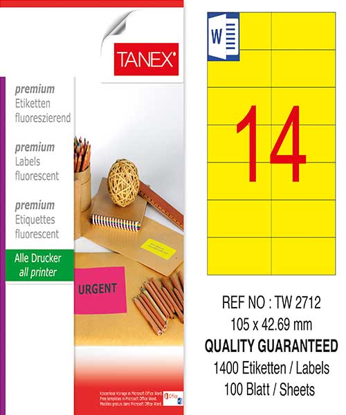 Taneks Tw-2712 105X42,69 Mm Flo Sarı Laser Etiket