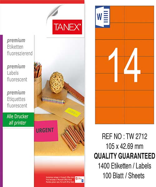 Taneks Tw-2712 105X42,69 Mm Flo Turuncu Laser Etiket