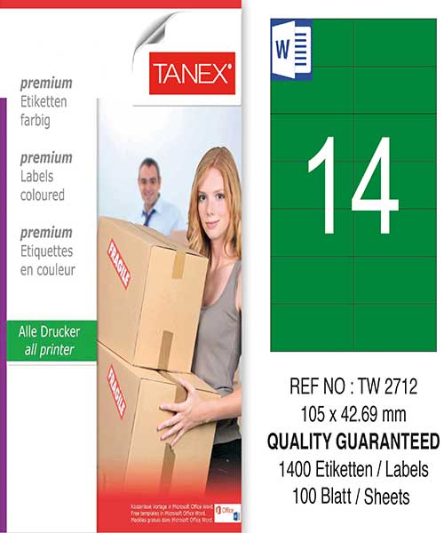Taneks Tw-2712 105X42,69 Mm Yeşil Laser Etiket