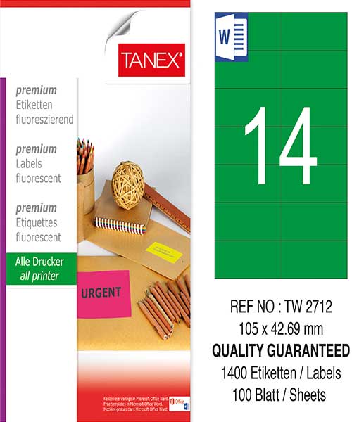 Taneks Tw-2712 105X42,69 Mm Flo Yeşil Laser Etiket
