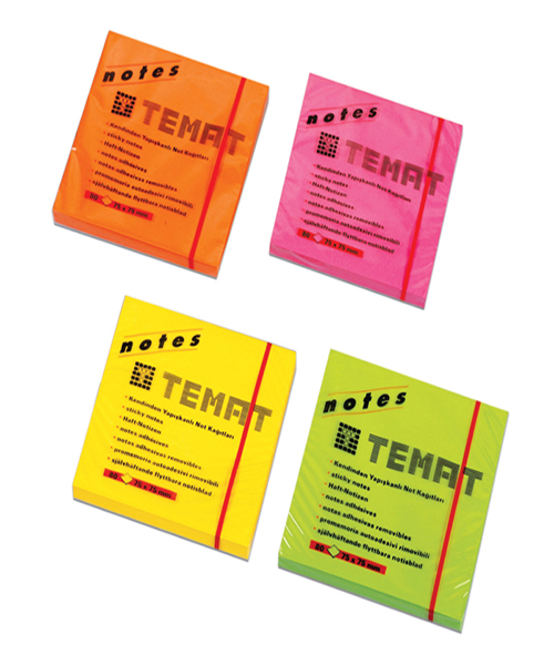 Temat 75X75Mm Not Kağıdı 80 Yaprak Fosforlu Sarı 11515