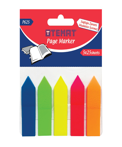 Temat P-625 12X45Mm Page Marker Ok Şekilli 25 Yaprak 5 Renk 362002